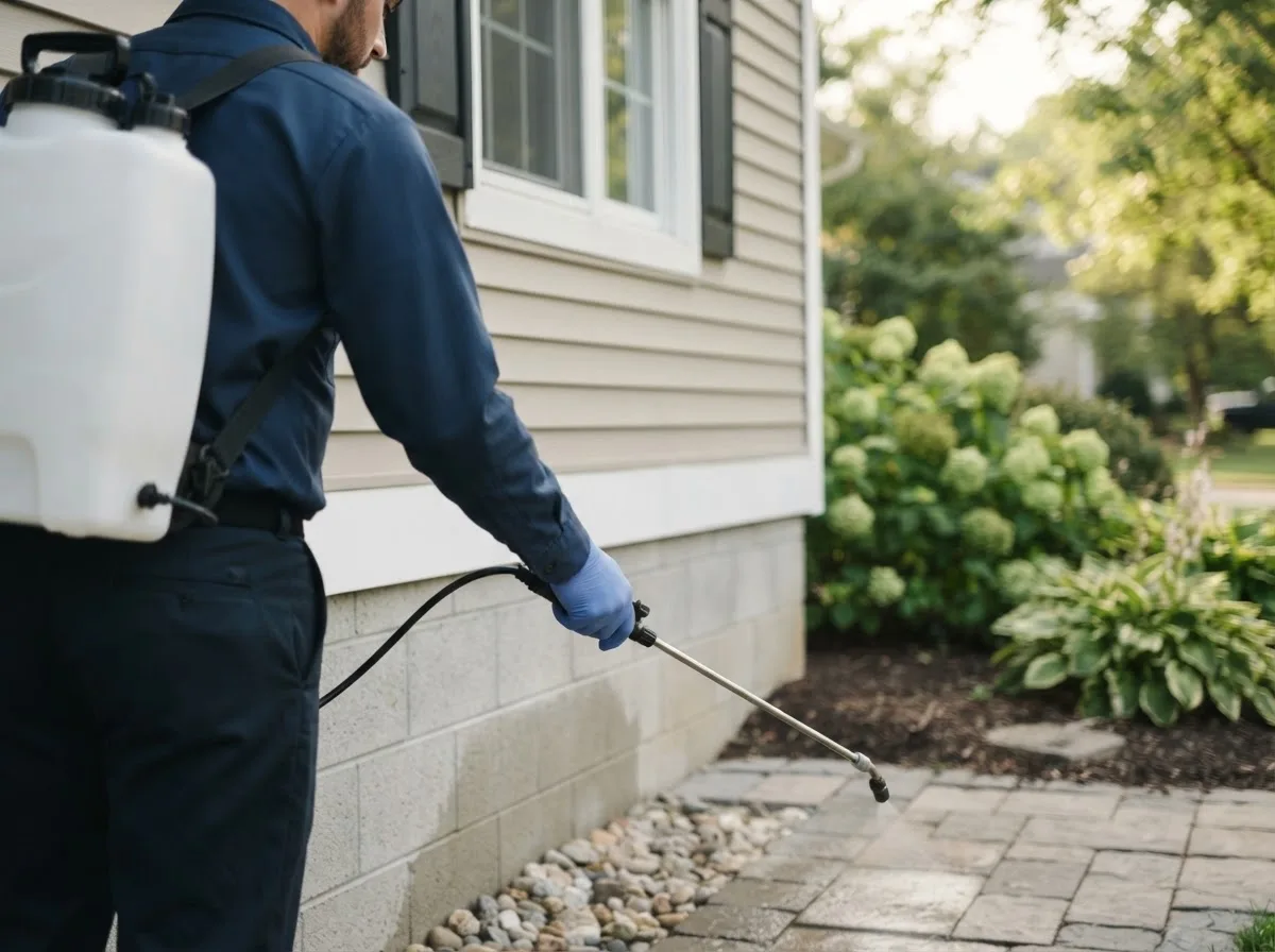 Pest control technician inspecting a home in Marietta, TX